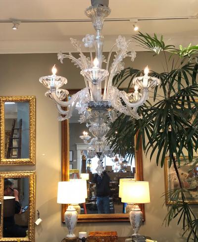 Large Venetian 6 Light Clear Glass Chandelier