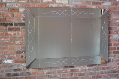 Large Venetian Style Beveled Glass Decorator Mirror with Etched Frame