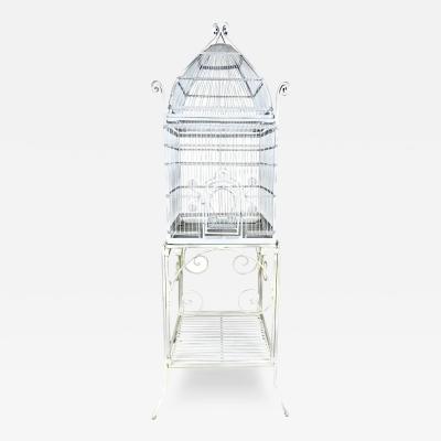 Large Victorian Style Wire Frame White Birdcage with a Shelf 2 Pieces