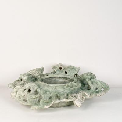 Large Vintage Chinese Dragon Bowl or Centerpiece Soapstone circa 1970