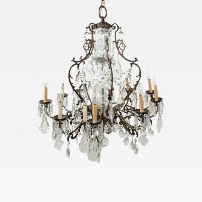 Large Vintage French Crystal and Brass Chandelier circa 1920