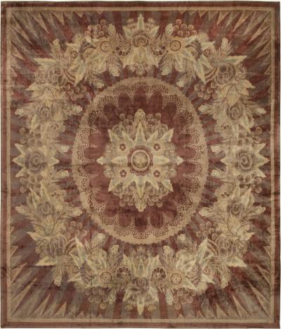 Large Vintage Indian Art Deco Handwoven Wool Rug