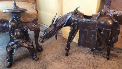 Large Vintage Japanese Bronzed Sculpture of Toba on His Mule