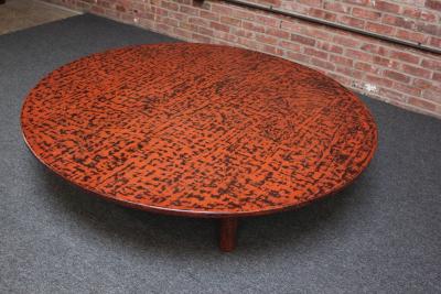 Large Vintage Japanese Taish Style Negoro Lacquered Round Coffee Table