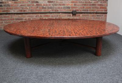Large Vintage Japanese Taish Style Negoro Lacquered Round Coffee Table