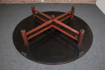 Large Vintage Japanese Taish Style Negoro Lacquered Round Coffee Table