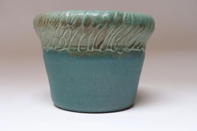 Large Vintage Matte Teal and Green Glazed Ceramic Planter Vase by Deanna Nichols
