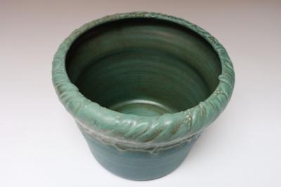 Large Vintage Matte Teal and Green Glazed Ceramic Planter Vase by Deanna Nichols