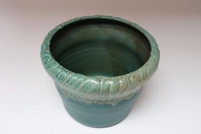 Large Vintage Matte Teal and Green Glazed Ceramic Planter Vase by Deanna Nichols