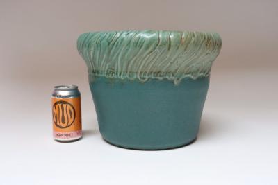 Large Vintage Matte Teal and Green Glazed Ceramic Planter Vase by Deanna Nichols
