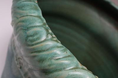 Large Vintage Matte Teal and Green Glazed Ceramic Planter Vase by Deanna Nichols