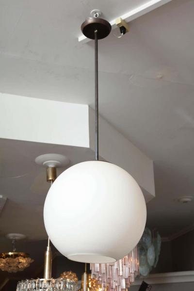 Large Vintage Milk Glass Globe Pendant with Antique Brass Canopy