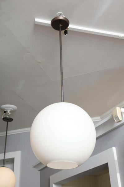 Large Vintage Milk Glass Globe Pendant with Antique Brass Canopy