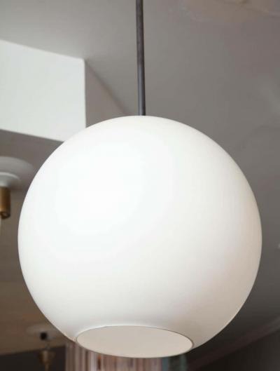 Large Vintage Milk Glass Globe Pendant with Antique Brass Canopy