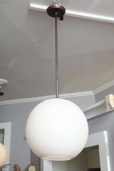 Large Vintage Milk Glass Globe Pendant with Antique Brass Canopy