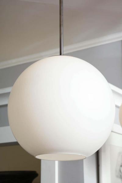 Large Vintage Milk Glass Globe Pendant with Antique Brass Canopy