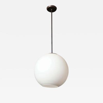 Large Vintage Milk Glass Globe Pendant with Antique Brass Canopy