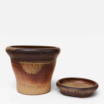 Large Vintage Studio Pottery Ombr Planter and Draining Saucer by Deanna Nichols