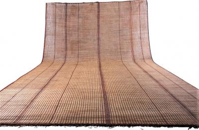 Large Vintage Tuareg Reed and Brown Leather Striped Rug North Africa 1960s