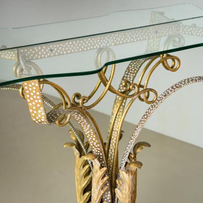 Large Wall Mirror with Console and Etched Decor Italy 1940s