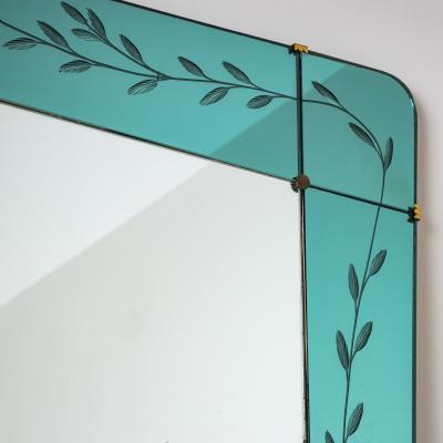 Large Wall Mirror with Console and Etched Decor Italy 1940s