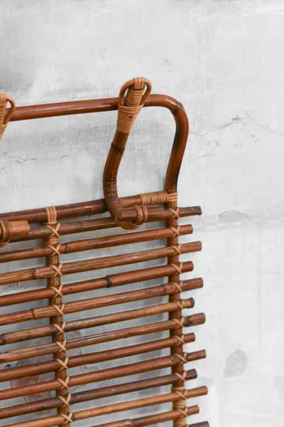 Large Wall Mounted Coat Rack In Wicker 1960s