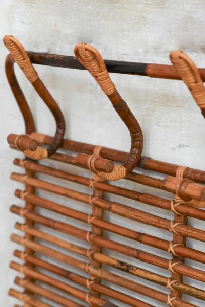 Large Wall Mounted Coat Rack In Wicker 1960s