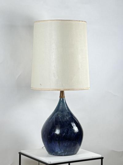 Large Whimsical Glazed Ceramic Teardrop Lamp with Original Shade