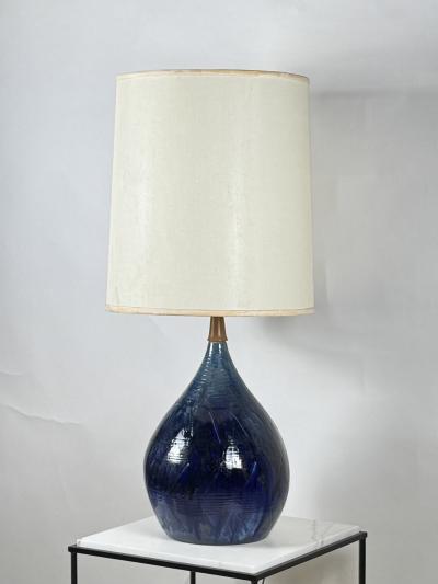 Large Whimsical Glazed Ceramic Teardrop Lamp with Original Shade