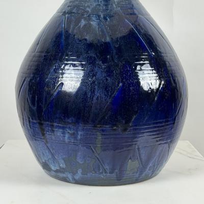 Large Whimsical Glazed Ceramic Teardrop Lamp with Original Shade