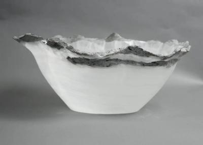 Large White Onyx Centerpiece Bowl with Gray Raw Edge