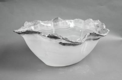 Large White Onyx Centerpiece Bowl with Gray Raw Edge