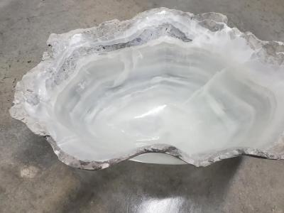 Large White Onyx Centerpiece Bowl with Gray Raw Edge
