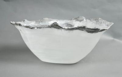 Large White Onyx Centerpiece Bowl with Gray Raw Edge