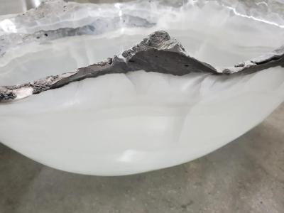 Large White Onyx Centerpiece Bowl with Gray Raw Edge