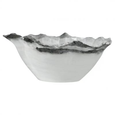 Large White Onyx Centerpiece Bowl with Gray Raw Edge
