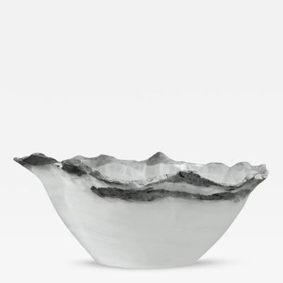 Large White Onyx Centerpiece Bowl with Gray Raw Edge