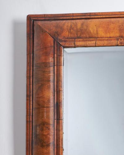 Large William and Mary 17th Century Figured Walnut Cushion Mirror c 1690