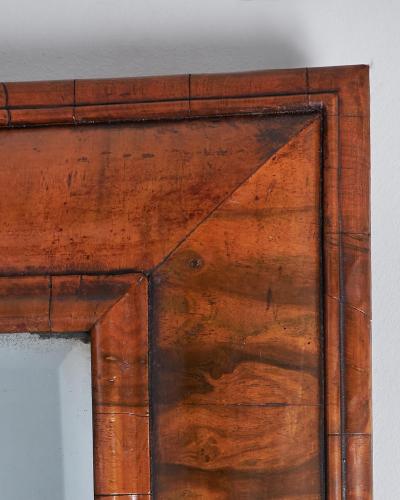 Large William and Mary 17th Century Figured Walnut Cushion Mirror c 1690