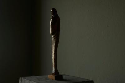 Large Woman and Child Sculpture in Hand Carved Wood Europe Mid 20th Century
