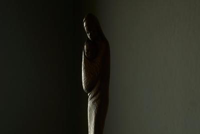 Large Woman and Child Sculpture in Hand Carved Wood Europe Mid 20th Century