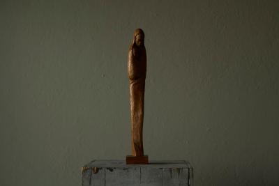 Large Woman and Child Sculpture in Hand Carved Wood Europe Mid 20th Century
