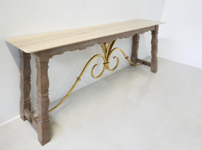 Large Wood and Travertine Console 1940s