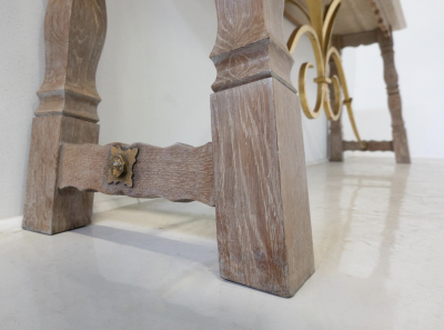 Large Wood and Travertine Console 1940s