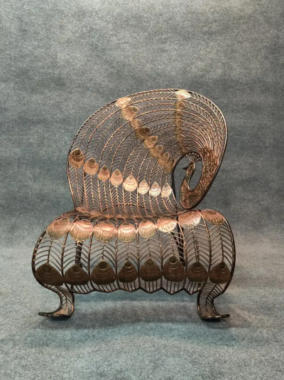 Large Wrought Iron Sculptural Peacock Chair Brutalist Mid Century Inspired