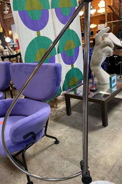 Large and Adjustable Midcentury Arc Marble and Chrome Floor Lamp Italy 1970s