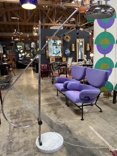 Large and Adjustable Midcentury Arc Marble and Chrome Floor Lamp Italy 1970s