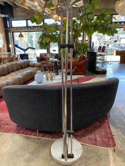 Large and Adjustable Midcentury Arc Marble and Chrome Floor Lamp Italy 1970s