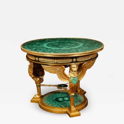 Large and Impressive Empire Style Ormolu and Malachite Center Table