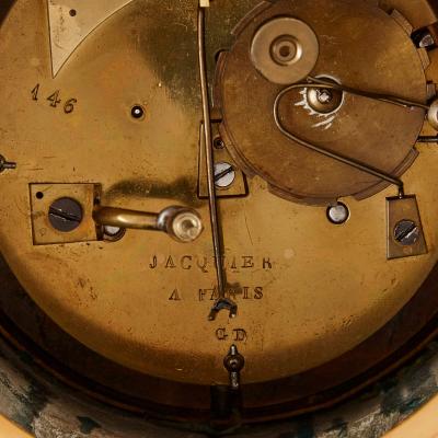 Large and very fine French Empire period ormolu and malachite mantel clock